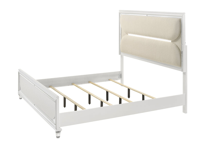 Eden White King Boucle Upholstered LED Panel Bed