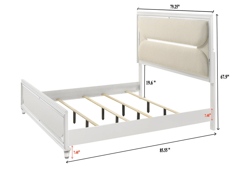 Eden White Boucle Upholstered LED Panel Bedroom Set