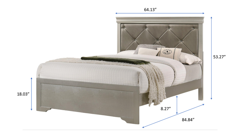 Amalia Champagne Silver Queen Panel Bed