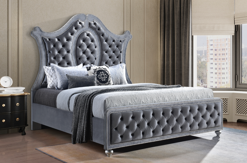 Cameo Gray King Upholstered Panel Bed