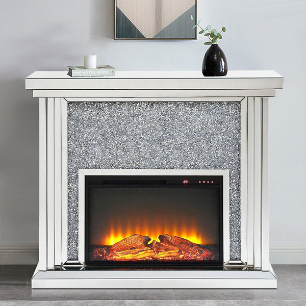 Camila Mirrored LED Fireplace with Bluetooth Speaker - Eve Furniture