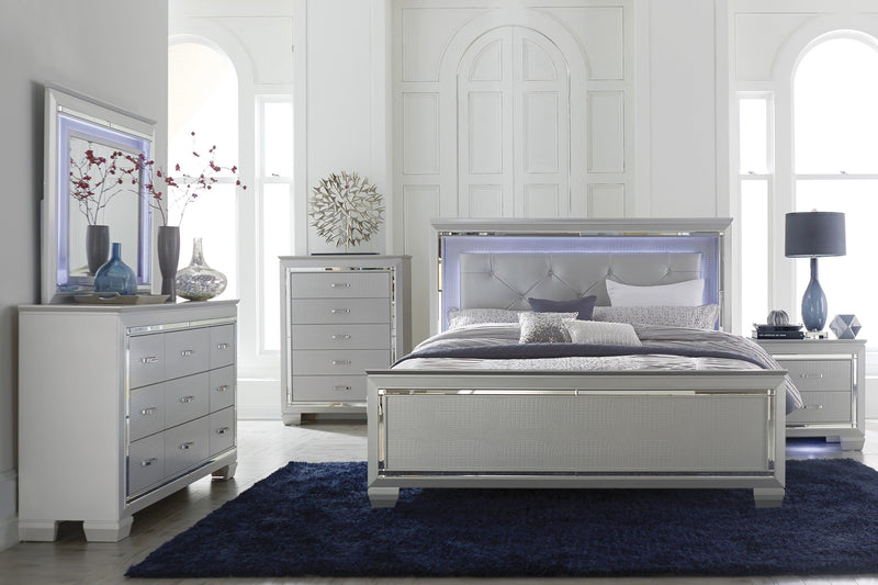 Allura Silver Full LED Upholstered Panel Bed