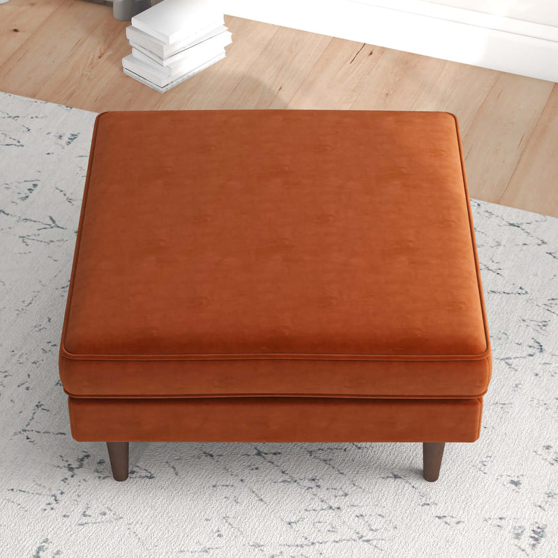 Fordham Burnt Orange Velvet Square Upholstered Ottoman