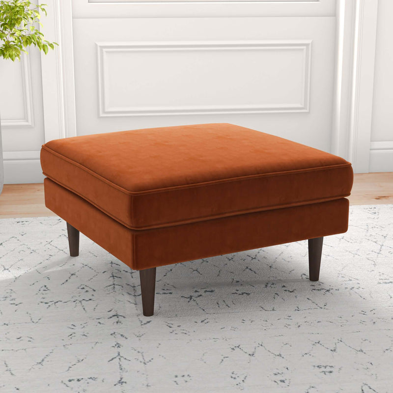 Fordham Burnt Orange Velvet Square Upholstered Ottoman