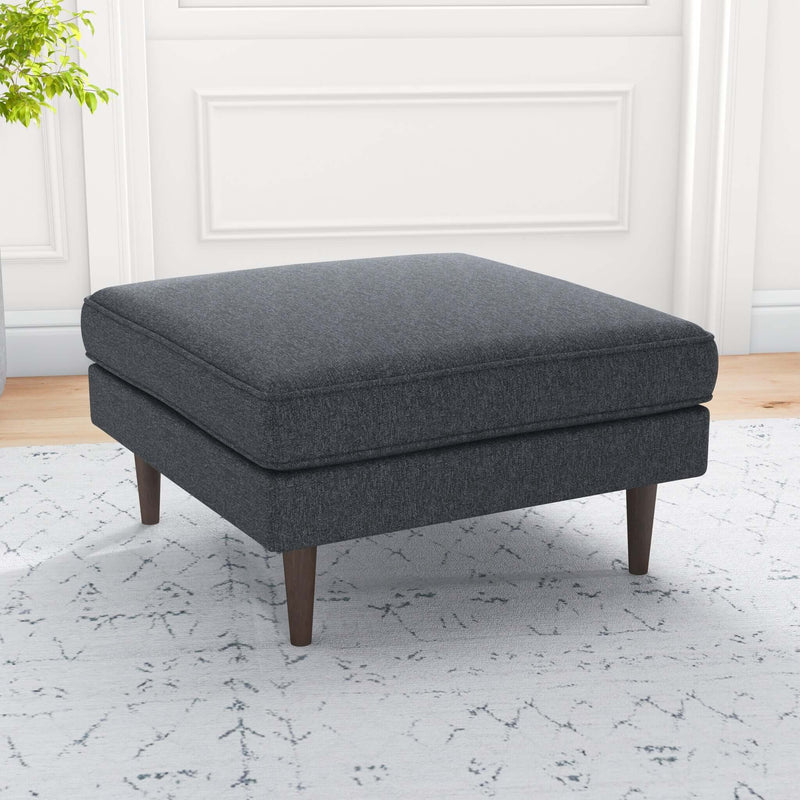 Fordham Dark Grey Linen Square Upholstered Ottoman