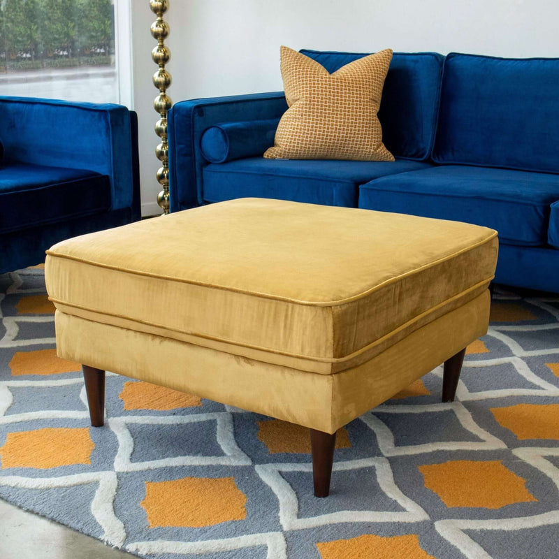 Fordham Dark Yellow Velvet Square Upholstered Ottoman