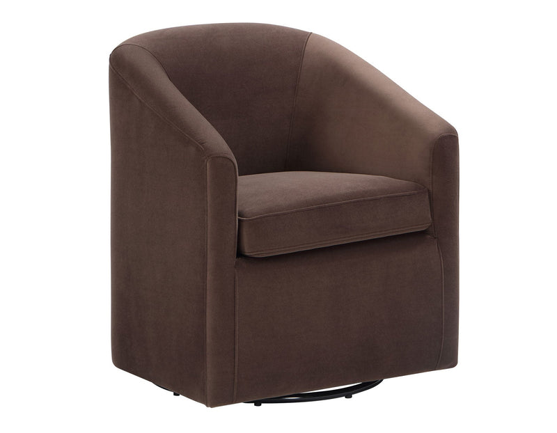 Arlo Upholstered Swivel Barrel Chair, Cocoa Velvet