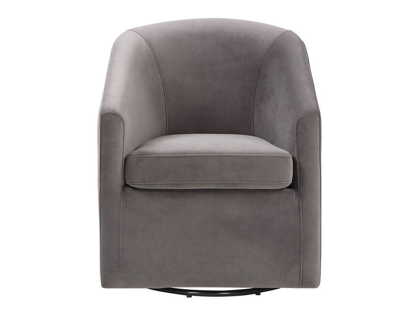 Arlo Upholstered Swivel Barrel Chair, Fog Velvet