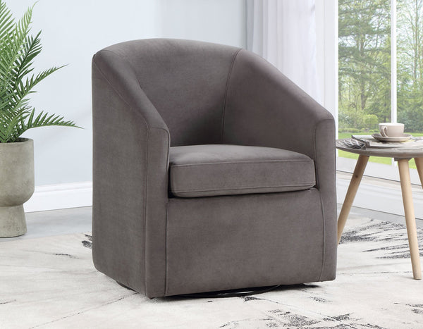 Arlo Upholstered Swivel Barrel Chair, Fog Velvet