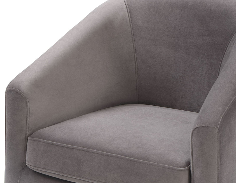 Arlo Upholstered Swivel Barrel Chair, Fog Velvet