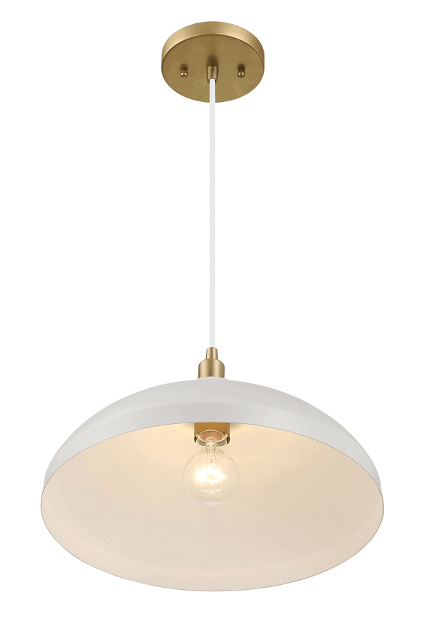 Astral Single Light White Pendant Lamp with Golder Brass Finish for Entrance Kitchen Island 14"D × 8"H