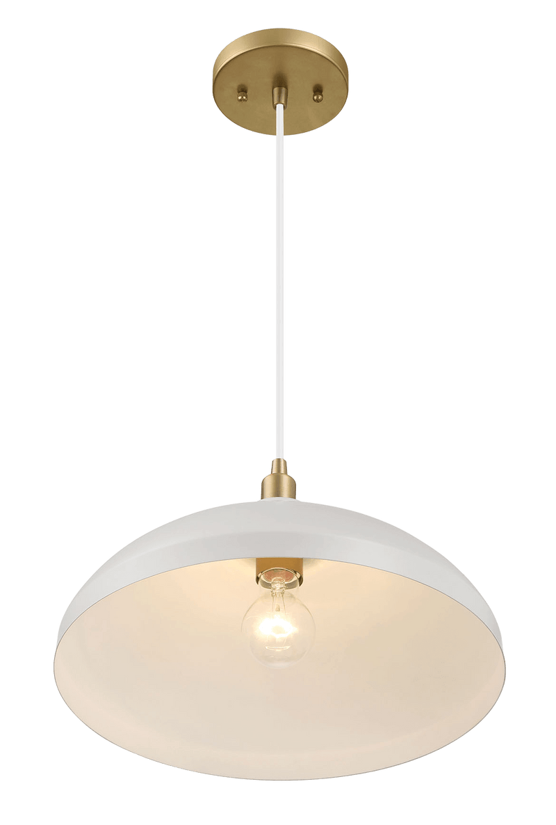 Astral Single Light White Pendant Lamp with Golder Brass Finish for Entrance Kitchen Island 14"D × 8"H