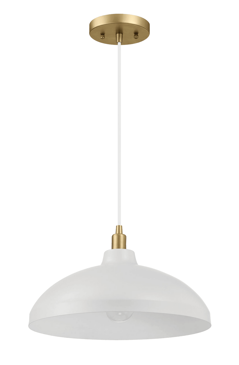 Astral Single Light White Pendant Lamp with Golder Brass Finish for Entrance Kitchen Island 14"D × 8"H