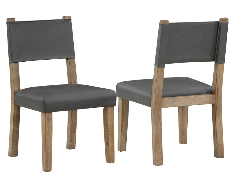 Aubrey Side Chair, Gray Vegan Leather  with Driftwood wood finish