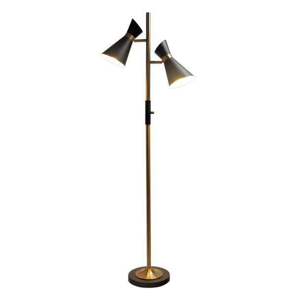 Axis Brassed Gold Floor Lamp with 4-Way Switch Double Spots with Metal Base