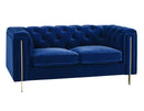 Charlene Blue Velvet Button Tufted Rolled Arm Chesterfield Loveseat