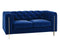 Charlene Blue Velvet Button Tufted Rolled Arm Chesterfield Loveseat