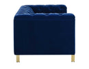 Charlene Blue Velvet Button Tufted Rolled Arm Chesterfield Loveseat