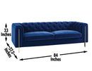 Charlene Blue Velvet Button Tufted Rolled Arm Chesterfield Sofa