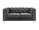 Charlene Gray Velvet Button Tufted Rolled Arm Chesterfield Loveseat