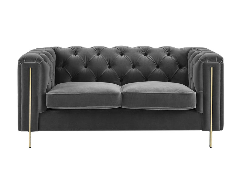 Charlene Gray Velvet Button Tufted Rolled Arm Chesterfield Loveseat