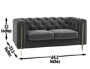 Charlene Gray Velvet Button Tufted Rolled Arm Chesterfield Loveseat