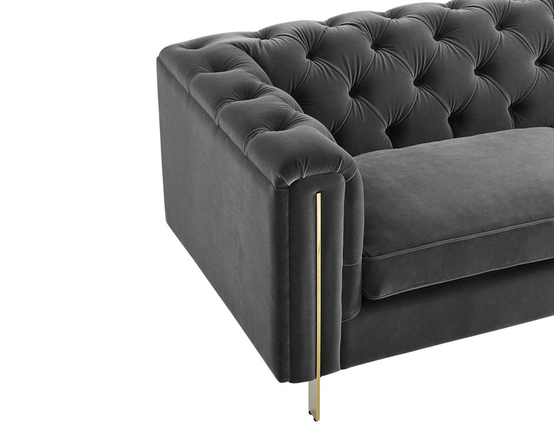 Charlene Gray Velvet Button Tufted Rolled Arm Chesterfield Sofa