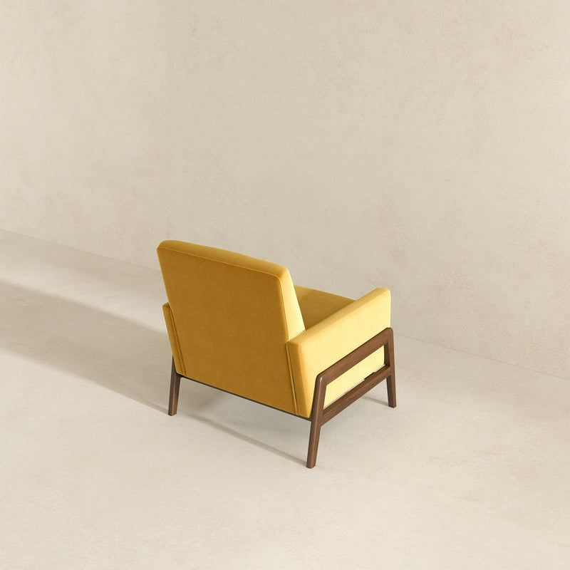 Stella Dark Yellow Velvet Solid Wood Lounge Chair