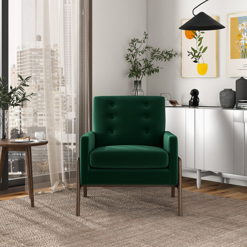 Stella Green Velvet Solid Wood Lounge Chair