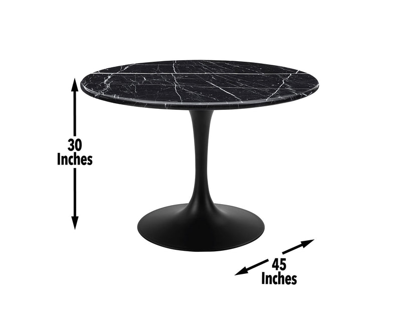 Colfax 45 inch Round Black Marquina Marble Top/Black Base Dining Table