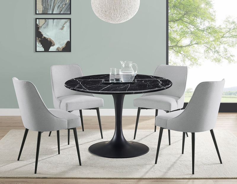 Colfax 45 inch Round Black Marquina Marble Top/Black Base Dining Table