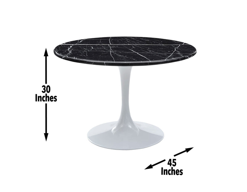 Colfax 45 inch Round Black Marquina Marble Top/White Base Dining Table