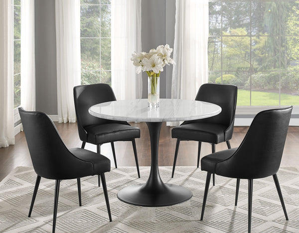 Colfax 45 inch Round White Marble Top/Black Base Dining Table