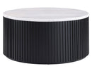 Colvin 36″ Round Castered White Marble Top Coffee Table, Black Finish