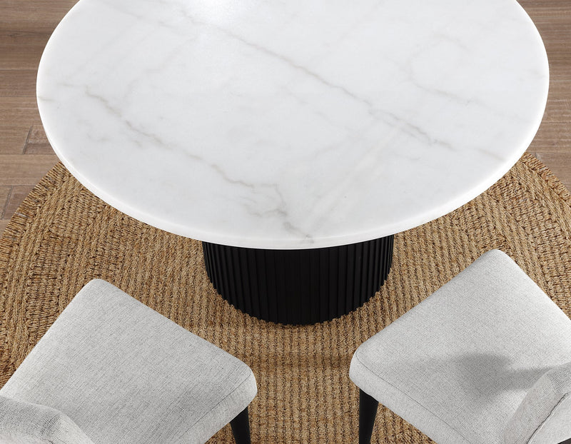 Colvin 52″ Round White Marble Dining Table, Black Finish