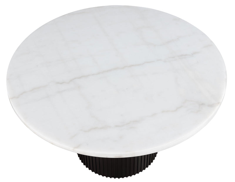 Colvin 52″ Round White Marble Dining Table, Black Finish