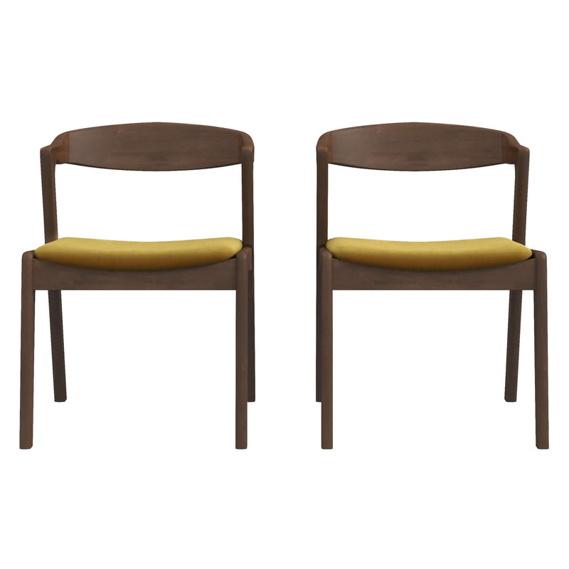 Dakota Mid-Century Modern Solid Wood Velvet Dining Chair (Set of 2) Black Leather