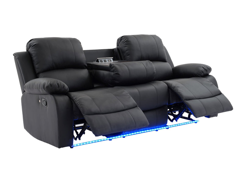 Daytona Black 3 Piece Leather Reclining Living Room Set