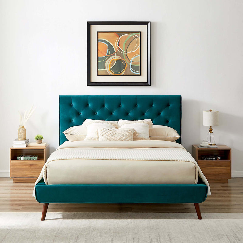 Dillon Velvet Platform Bed King / Blue