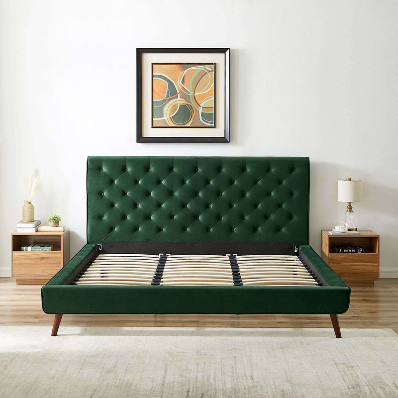 Dillon Velvet Platform Bed King / Blue