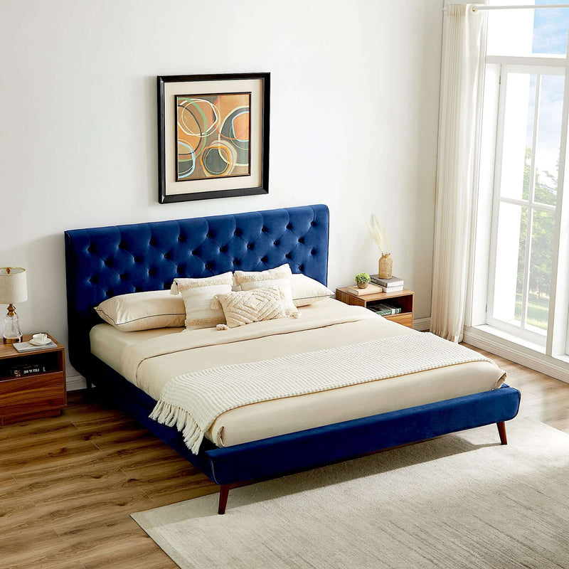 Dillon Velvet Platform Bed King / Blue