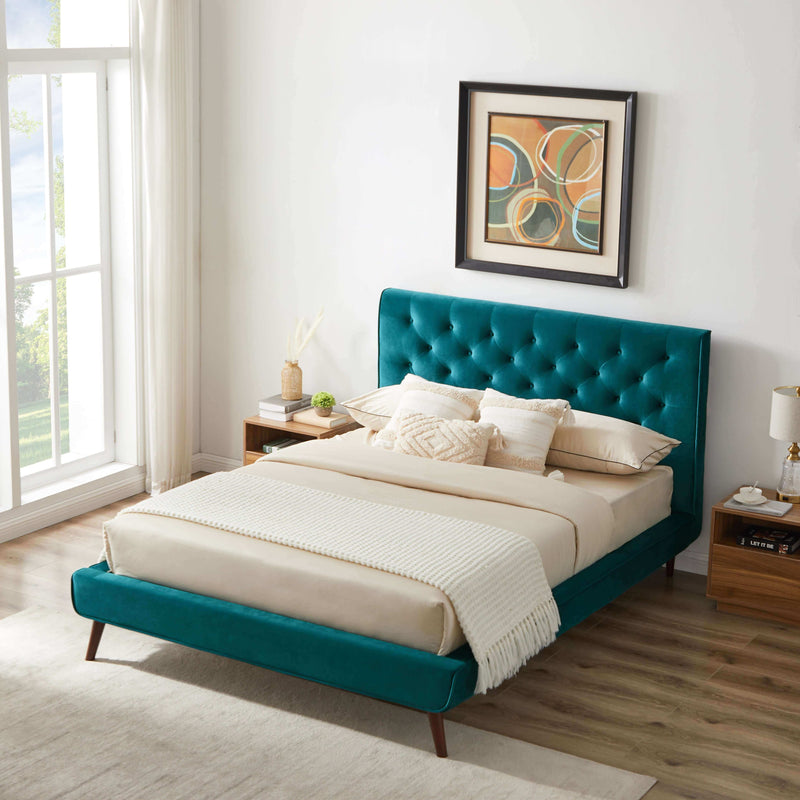 Dillon Velvet Platform Bed Queen / Emerald Green