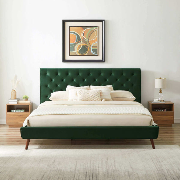 Dillon Velvet Platform Bed Queen / Emerald Green