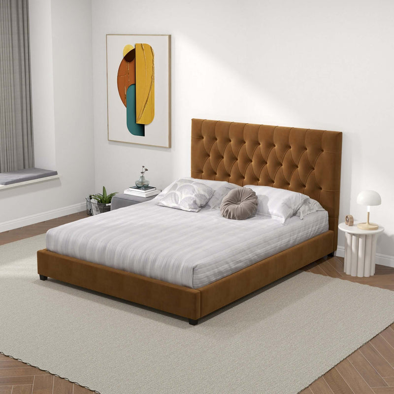 Donald Upholstered Platform Bed King / Cognac