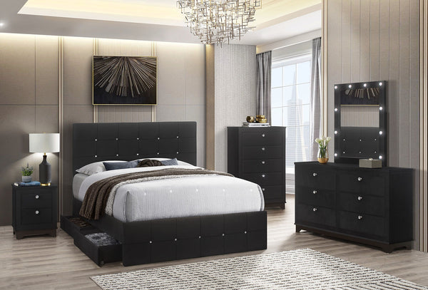 Midnight Black Velvet Platform Bedroom Set B8200