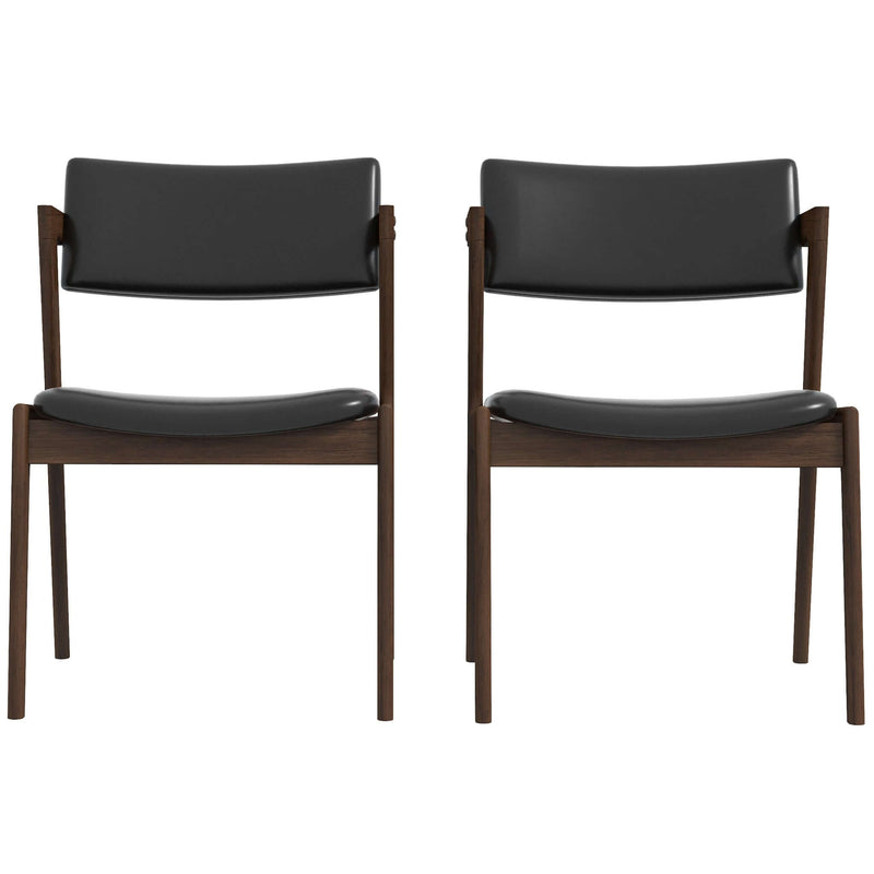 Edwin Mid Centruy Modern  Dining Chair  Set of 2 Black Leather