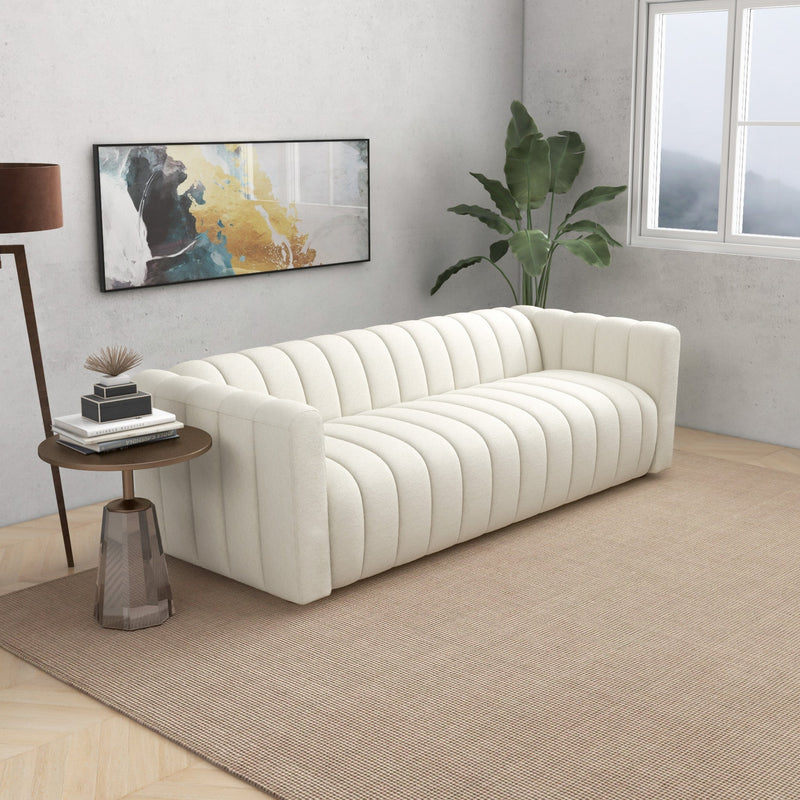 Clara Beige Boucle Channel Tufted Sofa