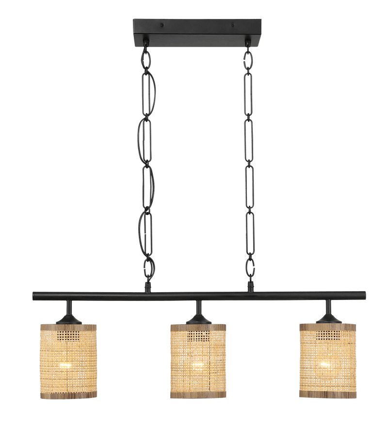 Elysian Three Lights Island With Natural Rattan Shade Farmhouse Chain Ceiling Lamp