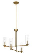 Enigma Four Lights Chandelier With Clear Ribbed Glass -Satin Brass