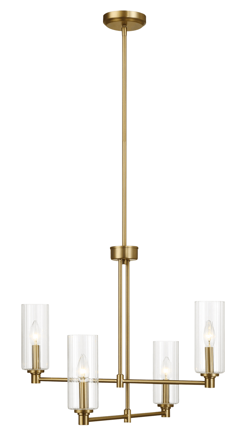 Enigma Four Lights Chandelier With Clear Ribbed Glass -Satin Brass